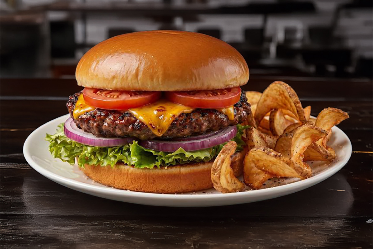 Hamburger and sidewinder fries